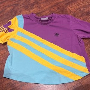 RARE Adidas multi-colored crewneck cropped tee!!